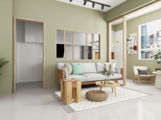 Vente-unique - Schiebeglaswand - 180 x 105 cm - thermolackiertes Aluminium - Holzfarben hell - RAVENA