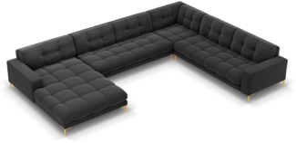 Micadoni Wohnlandschaft Mamaia 7-Sitzer Samtstoff Dunkelgrau Metall Gold Rechts