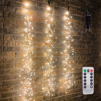 Qualra Lichterkette 600LED 8 Modi Lichterschweif Wasserdichte Strom Lichterbündel Warmweiß, 2m Wasserfall Lichterkette Weihnachtsbeleuchtung für Weihnachten Außen