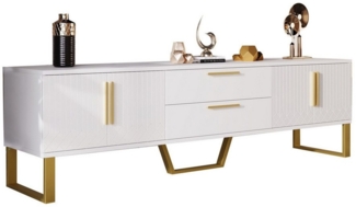 Merax Lowboard mit 2 Schubladen und 4 Türen, TV-Schrank hochglanz mit goldenen Sockel,Fernsehtisch,TV-Board,B:170cm