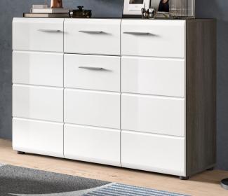 Sideboard Rumba in weiß Hochglanz und grau 120 cm