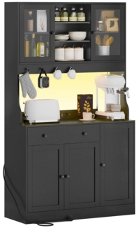 MSMASK Küchenbuffet mit LED, Steckdose, Schubladen, verstellbare Ablagen, Schwarz