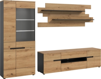 INOSIGN Wohnwand REHAT, TOPSELLER!, 3-teilig, Breite 280 cm, inklusive Beleuchtung, (5-St, Set inkl. Beleuchtung, bestehend aus: Vitrine, Lowboard und Wandboard), Kombination, Anbauwand, Set, Wohn-Set, Wohnzimmer-Set, Schrankwand