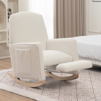 Celya Stuhl Schaukelstuhl Relaxsessel mit Hocker,110kg Belastbarkeit,Holzrahmen, Loungesessel mit hoher Rückenlehne für Wohnzimmer,Drinnen und draußen