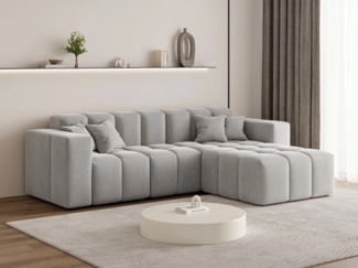 GrainGold Ecksofa L-Form LOOPO - 265x180 cm, Hellgrau, Rechts, Wellenfedern, HR37-Schaum und T30-Schaum