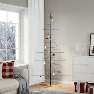 vidaXL Metall-Weihnachtsbaum zum Dekorieren Holzständer Schwarz 210 cm 4018961