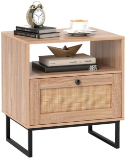 COSTWAY Nachttisch (1-St), Rattan Nachtschrank, mit Schublade und offenem Fach