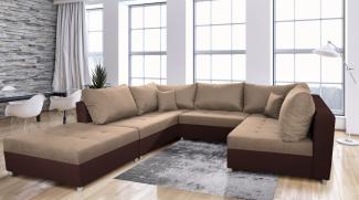 Wohnlandschaft Sofa ANDRO mit Schlaffunktion und Hocker Dunkelbraun-Cappuccino