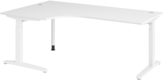 bümö Eckschreibtisch höhenverstellbar 200x120 cm in weiß, Metallgestell in weiß - Schreibtisch groß, Bürotisch höhenverstellbarer, Büroschreibtisch & Computertisch PC Tisch Büro, X82-W-WW
