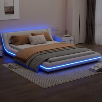 BlingBin Polsterbett Bodenbett (1-tlg, mit LED-Umgebungsbeleuchtung, 24-Tasten-Fernbedienung), 140x200 cm Bodenbett in Weiß aus PU und MDF