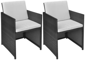 vidaXL Gartenstühle 2 Stk. mit Polstern und Kissen Poly Rattan Schwarz 42559
