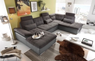 Wohnlandschaft Schlaffunktion Schlafsofa dunkelgrau grau Ottomane rechts