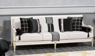 Casa Padrino Luxus Barock Sofa Weiß / Grau / Schwarz / Gold 260 cm - Barock Wohnzimmer Möbel