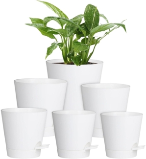 6er Set Selbstbewässernde Blumentöpfe in Weiß, 12.7-20.3cm, Pflanzentopf mit