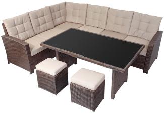 XXL Alu Polyrattan Terrassen Lounge Set Gartenlounge Sitzgruppe Glastisch 4-tlg.