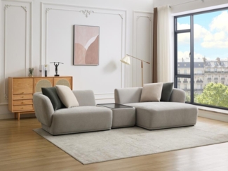 Vente-unique - Ecksofa mit Ablage - Ecke rechts - beliebig kombinierbar - Stoff - Hellgrau - RANASO