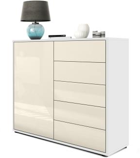 Vladon Sideboard Ben V2, Kommode mit 1 Tür und 5 Schubladen, Weiß matt/Creme Hochglanz (79 x 74 x 36 cm)