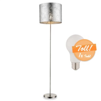 Stehlampe Wohnzimmer Stehleuchte modern elegant silber metallic m. Leuchtmittel