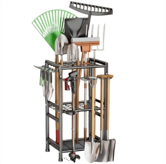 ibettertec Gartengerätehalter Gartengerätehaltermit Haken, Aufbewahrungsregal, Kohlenstoffstahl, (Aufbewahrungsregale, mehrstöckige Regale mit Haken, Geeignet für Innenhöfe und Gärten, Aufbewahrungswerkzeuge)