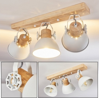hofstein Deckenleuchte »Cotes« moderne Deckenlampe aus Metall/Holz in Weiß/Natur, ohne Leuchtmittel, Leuchte im skandinavischen Design, verstellbaren Schirmen, 3xE27