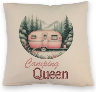 speecheese Dekokissen Camping Queen Wohnwagen Kissen mit Leinenoptik