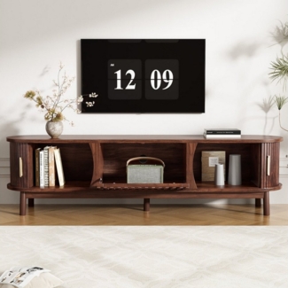 autolock Lowboard TV-Schrank mit Schiebetür, nach unten klappbarer Hohlschranktür (TV-Ständer mit Massivholzbeinen 165 x 39,5 x 46 cm für bis zu 65 Zoll), TV-Board Fernsehschrank für Wohnzimmer Schlafzimmer