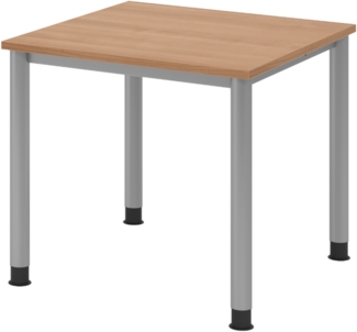 bümö höhenverstellbarer Schreibtisch H-Serie 80x80 cm in Nussbaum, Gestell in Silber - PC Tisch klein für's Büro manuell höhenverstellbar, Computertisch verstellbar, HS-08-N