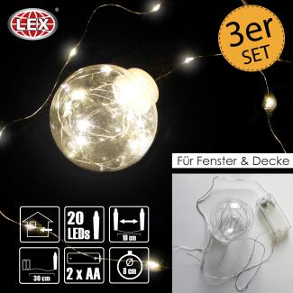 LED Kugel Lichterkette 3er Set 20 Micro LED Ø 8cm warmweiß Batterie Lichterkugel