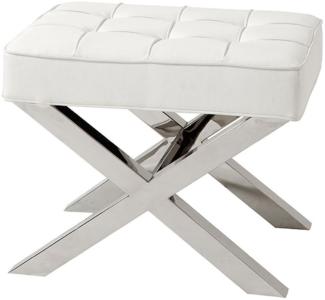 Casa Padrino Luxus Hocker in silber mit weißer Lederoptik 60 x 46 x H. 51,5 cm - Designermöbel