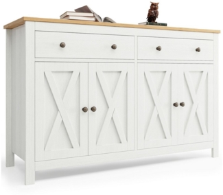 BlingBin Sideboard Küchenschrank, Buffetschrank, Aufbewahrungsschrank, Holzschrank (Seitenschrank mit 2 Schubladen und 4 Türen, Vintage-Kreuzschraffur-Design, 1 St, 140×40×89cm, Tragendes Gewicht: 60kg), Kommode für Küche, Esszimmer und Wohnzimmer, Kip...