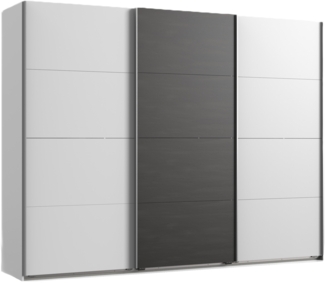 Schwebetürenschrank Kleiderschrank 270 cm 3-türig mit Zubehör in Weiß mit Grau