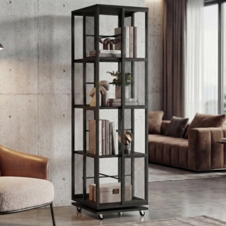 Bücherregal HWC-P13, Standregal Drehregal, Rollen drehbar, Metall Industrial Melamin MVG 147 x 40 x 40 cm ~ schwarz