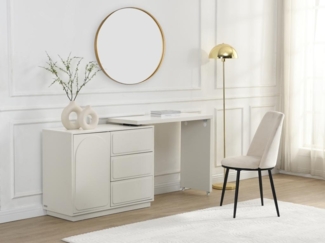 Vente-unique - Frisiertisch mit drehbarer Ecke - 3 Schubladen & 1 Tür - MDF - Beige - VELANTO