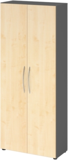 bümö Mehrzweckschrank 80cm breit, Aktenschrank o. Schuhschrank hoch, Schrank mit Regal, Küchenschrank in Graphit/Ahorn aus Holz, Vorratsschrank & Haushaltsschrank mit Metallgriffen, 4100-G-3