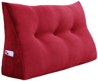 VERCART Großes Keilkissen, Langes Lesekissen, Bettruhe Rückenkissen, Dreieckiges Liegekissen, Dekoratives Kopfteilkissen für Tagesbett oder Tiefes Sofa, Cord Rot, 100cm