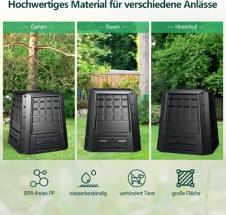 Garten Komposter 380 L PP Thermokomposter mit Deckel & verstellbaren Luftschlitzen 78 x 64 x 80 cm Schwarz