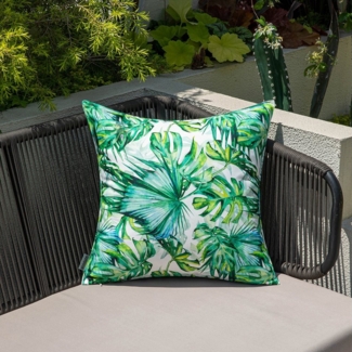 Qelus Kissenbezüge Outdoor Wasserdicht Kopfkissenbezug Blatt Gedruckt Kissenbezug 45x45, (2 Stück), Kissen für Garten Sofa Couch Wohnzimmer Schlafzimmer