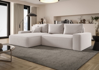 Ecksofa Schlafsofa Sofa WALKEN Stoff Poso Altweiß Ottomane Links