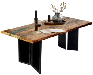 Esstisch TOPS & TABLES 100 x 220 x 76 cm recyceltes Altholz Metall Natur Schwarz