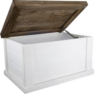 Kistenkolli Altes Land Allzweckkiste massive Holztruhe UK weiss braun mit Zylinder Schatztruhe Spielzeugkis (Spar-Set)