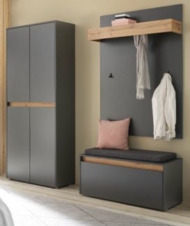 Garderobe Set 4-tlg. Center in grau matt und Eiche Wotan 195 x 200 cm