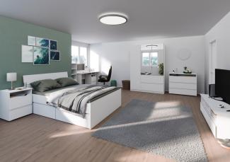 RAUCH BLUE Jugendzimmer Joel 7 teilig Komplett Set in Weiß mit Kleiderschrank, mit 140er Jugendbett, Nachttisch, Schreibtisch, Kommode, Regalelement und TV- Schrank - Jugendzimmer Kinderzimmer Möbel Teenagerzimmer - MD111134