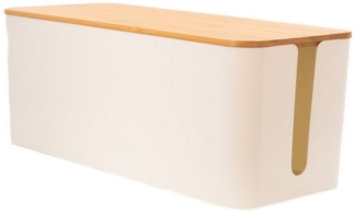 Intirilife Kabelbox, Kabelbox mit Bambusdeckel in Weiß Kabelmanagement Box