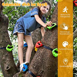 COSTWAY 18 Stück Kinder Klettergriffe Klettersteine mit sechs Gurten belastbar bis 300kg für Kletterwand Spielturm Hindernisparcours