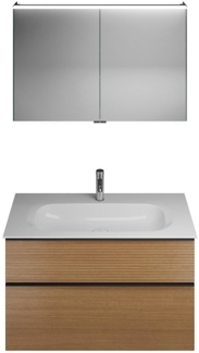 Burgbad FIUMO Waschtisch Set mit Spiegelschrank 102 cm breit, Braun, Waschbecken Gussmarmor Weiß