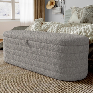 Vielseitiger Fußhocker 120x40 cm mit Stauraum, Teddy-Samtbezug, Ottomane, Sitzbank für Wohnzimmer, Schlafzimmer, Eingang,Grau