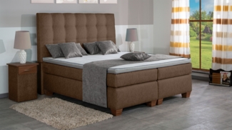 Meisterbetten Boxspringbett Nora 200x220 in MS-Nougat, Matratzenbezug Nano, Komfortschaum-Topper