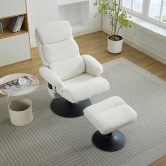 MODFU Massagesessel Chefsessel Drehstuhl (Relaxsessel mit 5-Punkte-Massage & Heizfunktion, ergonomische Liegefunktion und 360° Drehbarkeit, Chenille-Stoff, Relaxsessel mit Hocker), mit Relaxfunktion