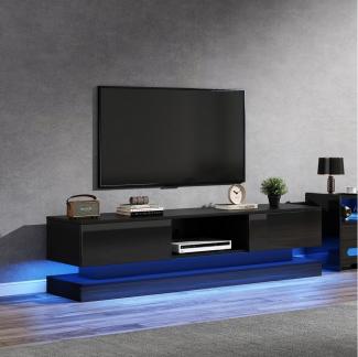 HAUSS SPLOE TV-Schrank Hochglanz-TV-Ständer mit LED-Beleuchtung, 2 Schubladen Schwarz (Hochglanz-Hängeschrank, 1-St, für 70-Zoll-Fernseher) mit LED-Beleuchtung, 2 Schubladen, App-Steuerung, Anti-Kipp-Design