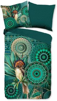 hip Satin Bettwäsche 135x200 Damali Mandala Vogel Wende grün petrol 30481